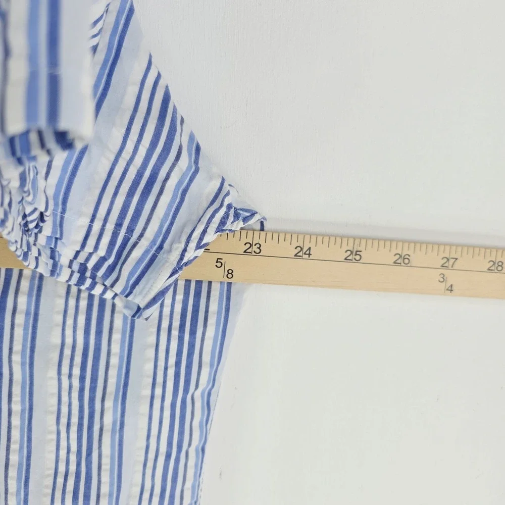 Polo Ralph Lauren Classic Fit RL Untucked Men Large Blue White Stripe Short Slee